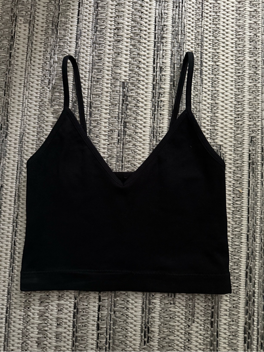 Garage Black Ribbed V-Neck Crop Top XS